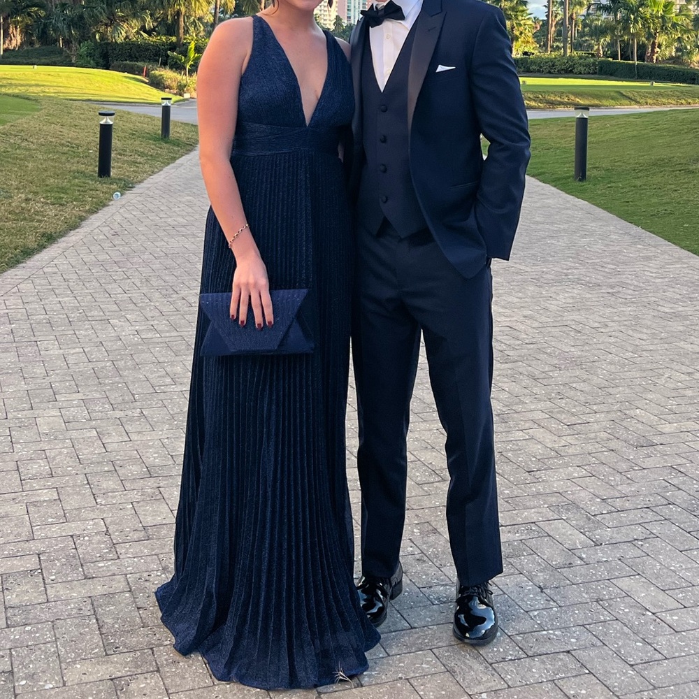 Especially Stunning Blue Sparkly Pleated Maxi Dress